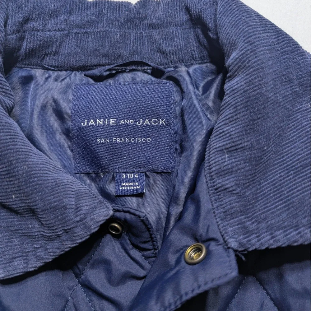 Janie and Jack Navy Quilted Barn Jacket‎ | Corduroy Collar | Size 3-4